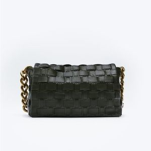 Zara new with tags genuine leather woven leather shoulder bag